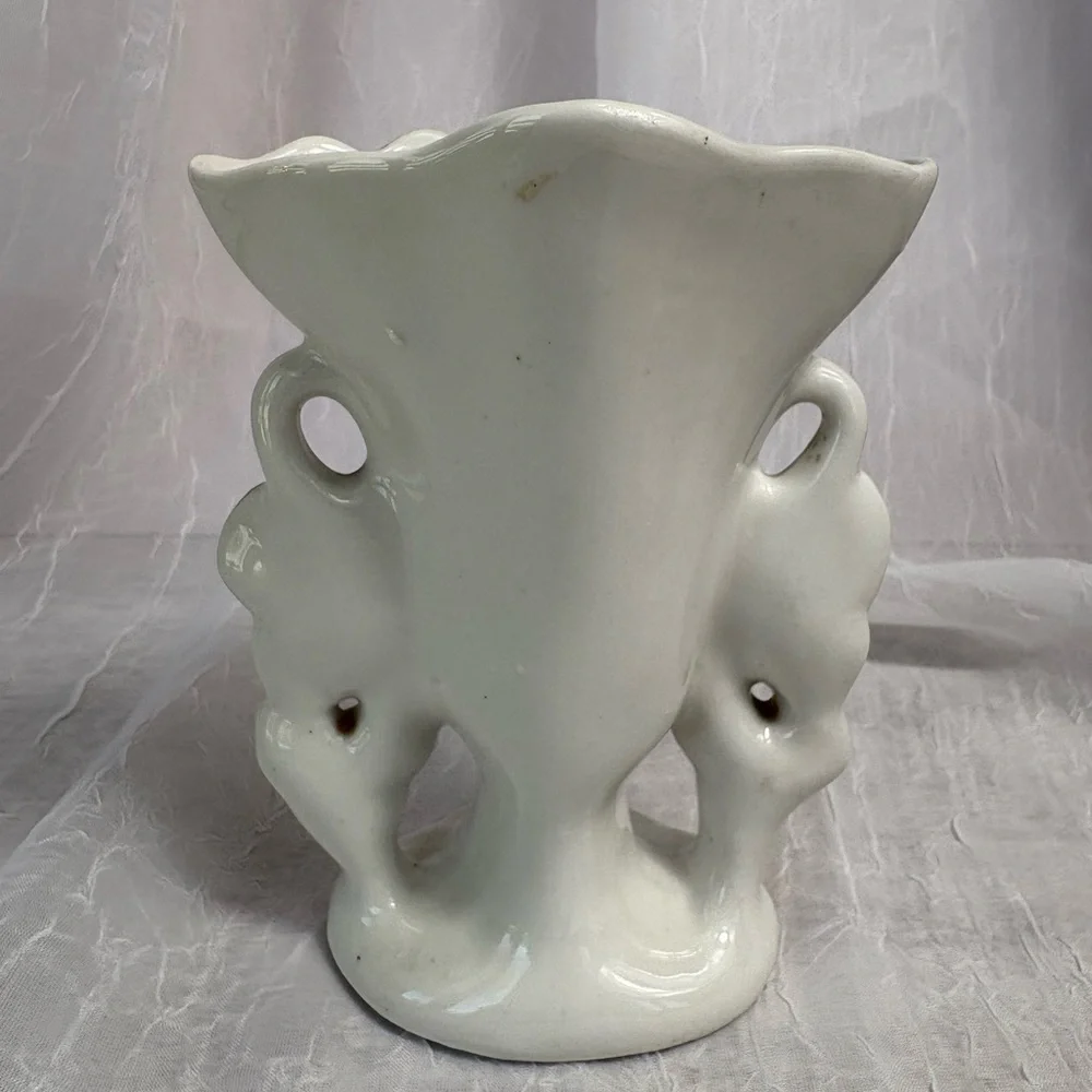 Antique Belgian White and Gold Porcelain Spill Vase-Preowned, No Chips or Cracks